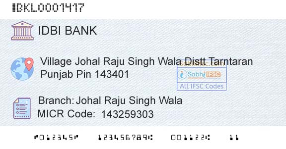 Idbi Bank Johal Raju Singh WalaBranch 