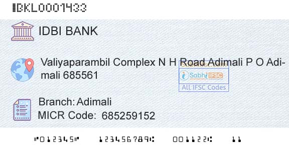 Idbi Bank AdimaliBranch 