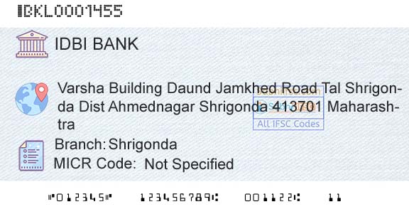 Idbi Bank ShrigondaBranch 