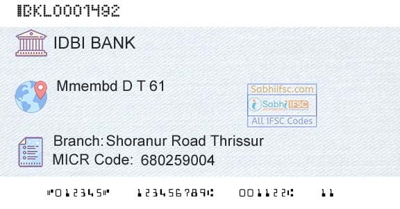 Idbi Bank Shoranur Road ThrissurBranch 