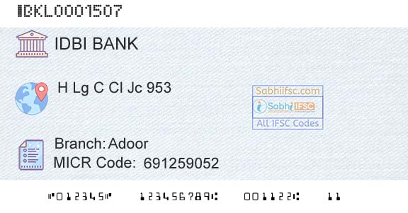 Idbi Bank AdoorBranch 