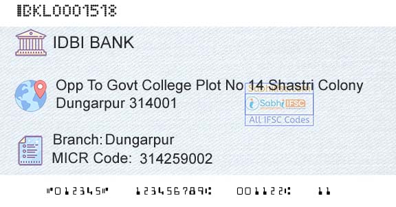 Idbi Bank DungarpurBranch 