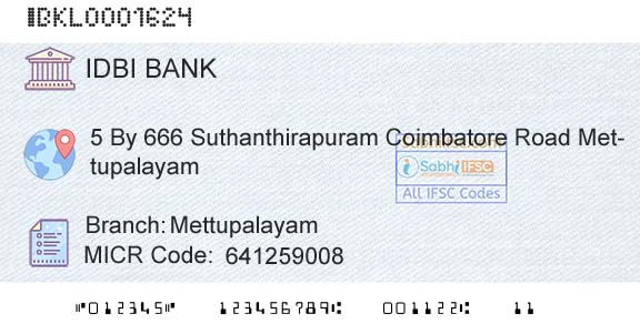 Idbi Bank MettupalayamBranch 