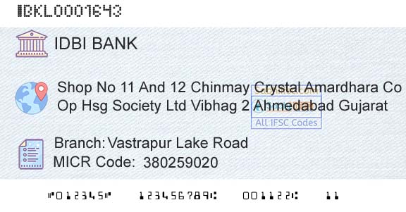 Idbi Bank Vastrapur Lake RoadBranch 