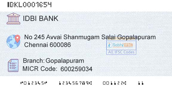 Idbi Bank GopalapuramBranch 