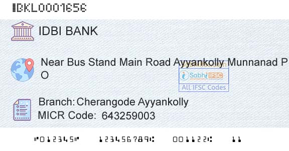 Idbi Bank Cherangode AyyankollyBranch 