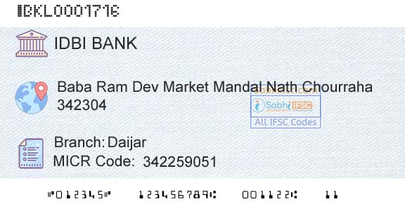 Idbi Bank DaijarBranch 