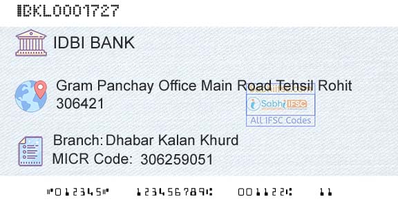 Idbi Bank Dhabar Kalan KhurdBranch 