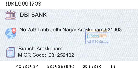 Idbi Bank ArakkonamBranch 