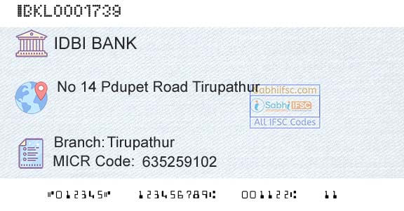 Idbi Bank TirupathurBranch 