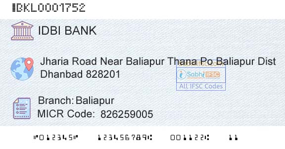 Idbi Bank BaliapurBranch 