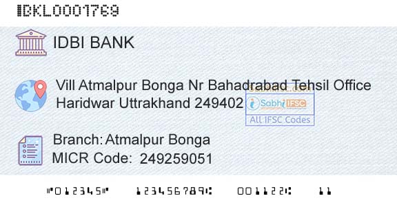 Idbi Bank Atmalpur BongaBranch 