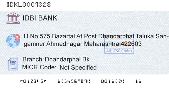 Idbi Bank Dhandarphal BkBranch 