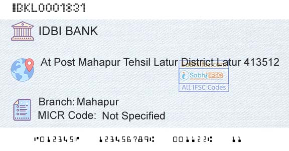 Idbi Bank MahapurBranch 