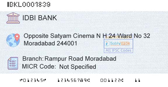 Idbi Bank Rampur Road MoradabadBranch 