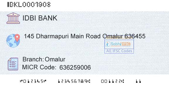 Idbi Bank OmalurBranch 