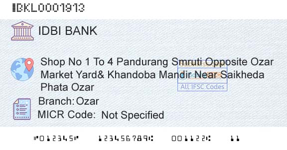 Idbi Bank OzarBranch 