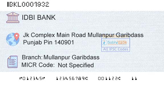 Idbi Bank Mullanpur GaribdassBranch 