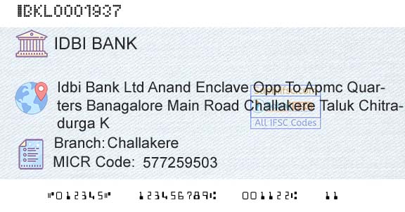 Idbi Bank ChallakereBranch 