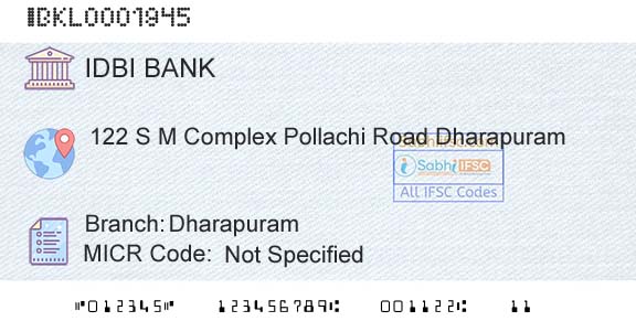 Idbi Bank DharapuramBranch 