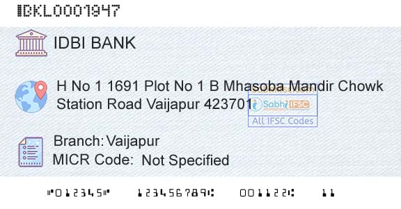 Idbi Bank VaijapurBranch 