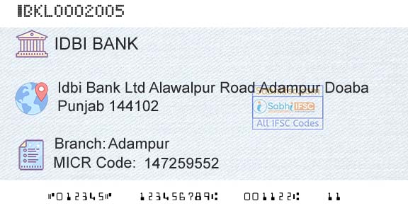 Idbi Bank AdampurBranch 