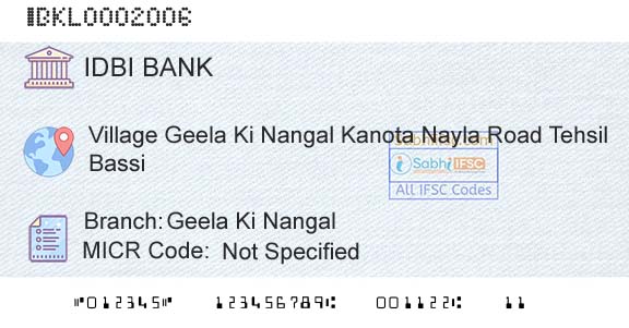 Idbi Bank Geela Ki NangalBranch 