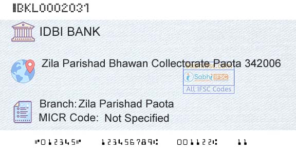 Idbi Bank Zila Parishad PaotaBranch 
