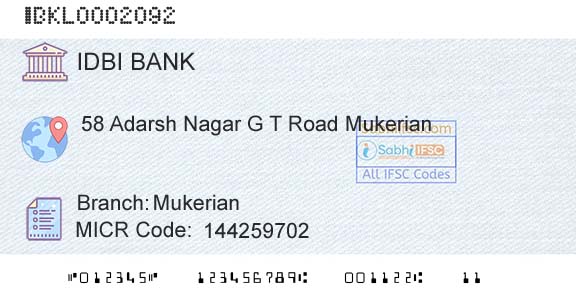 Idbi Bank MukerianBranch 