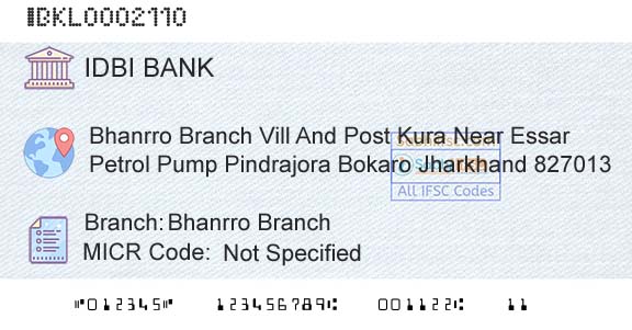 Idbi Bank Bhanrro BranchBranch 