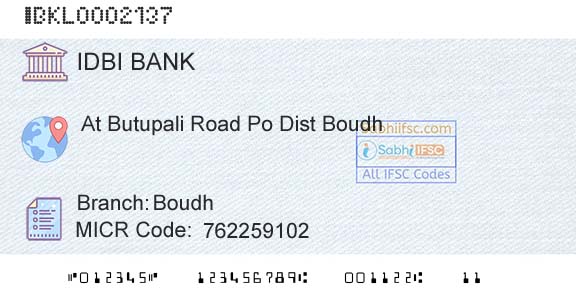 Idbi Bank BoudhBranch 