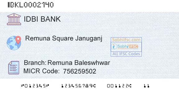 Idbi Bank Remuna BaleswhwarBranch 