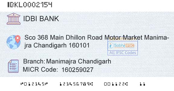 Idbi Bank Manimajra ChandigarhBranch 