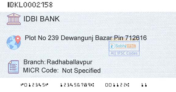 Idbi Bank RadhaballavpurBranch 