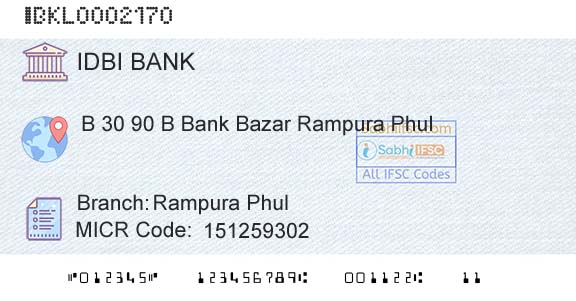 Idbi Bank Rampura PhulBranch 