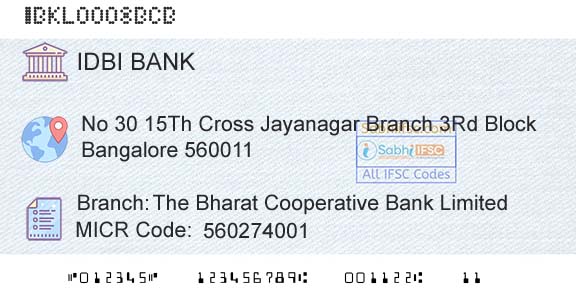 Idbi Bank The Bharat Cooperative Bank LimitedBranch 