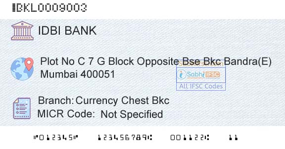 Idbi Bank Currency Chest BkcBranch 