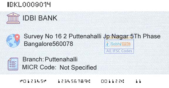 Idbi Bank PuttenahalliBranch 