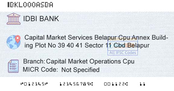 Idbi Bank Capital Market Operations CpuBranch 
