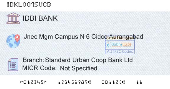 Idbi Bank Standard Urban Coop Bank LtdBranch 