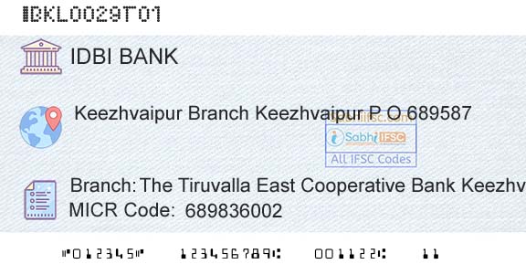 Idbi Bank The Tiruvalla East Cooperative Bank Keezhvaipur BrBranch 