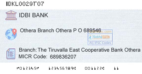 Idbi Bank The Tiruvalla East Cooperative Bank Othera BranchBranch 