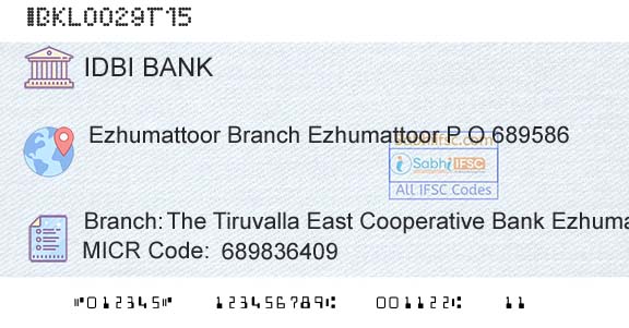 Idbi Bank The Tiruvalla East Cooperative Bank Ezhumattoor BrBranch 