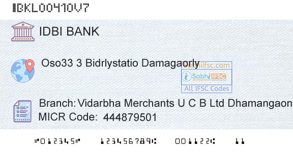 Idbi Bank Vidarbha Merchants U C B Ltd DhamangaonBranch 