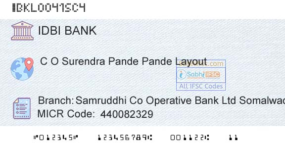 Idbi Bank Samruddhi Co Operative Bank Ltd SomalwadaBranch 