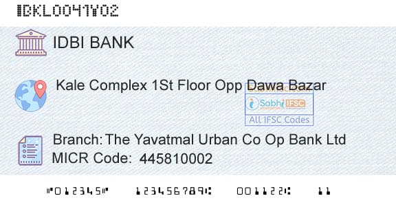 Idbi Bank The Yavatmal Urban Co Op Bank LtdBranch 