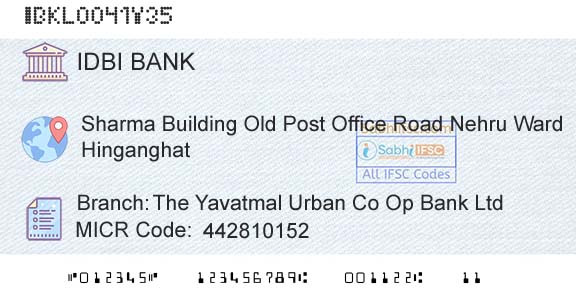 Idbi Bank The Yavatmal Urban Co Op Bank LtdBranch 