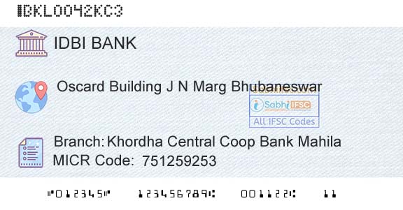 Idbi Bank Khordha Central Coop Bank MahilaBranch 