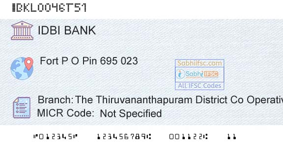 Idbi Bank The Thiruvananthapuram District Co Operative Bank Branch 