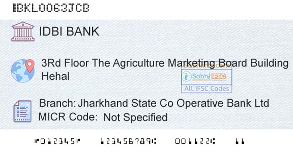 Idbi Bank Jharkhand State Co Operative Bank LtdBranch 